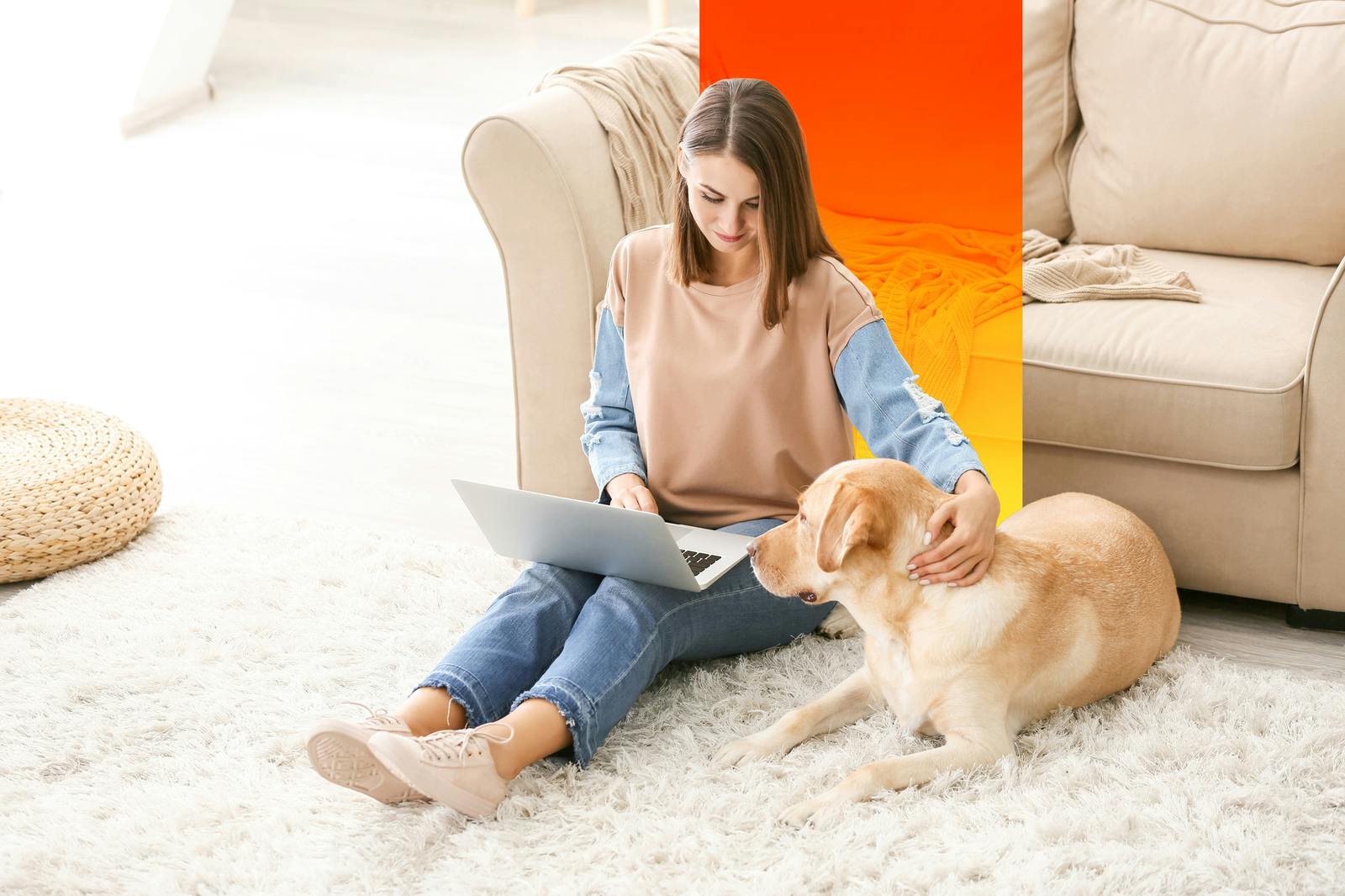 Women working from home with dog