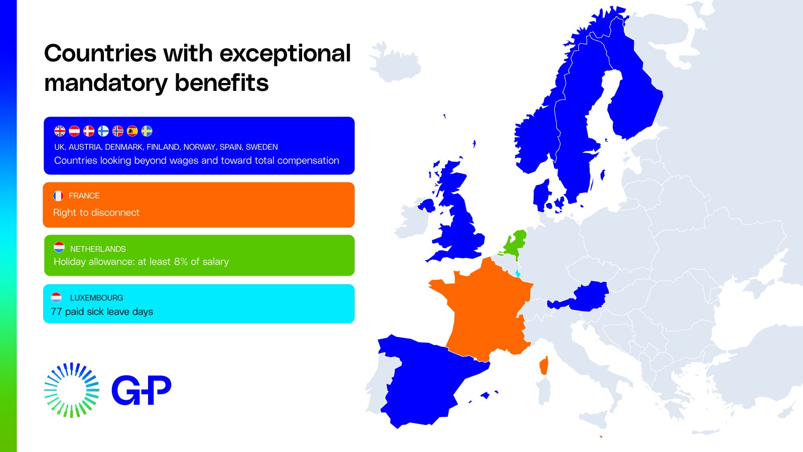 Map of Europe exceptional benefits and work-life balance